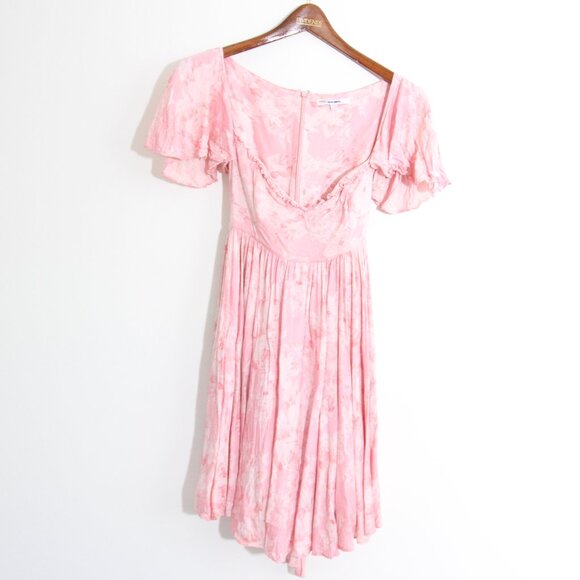 Maison Amory Sugarmilk Mini Dress in Strawberry Cream Pink Flutter Sleeve Small - Picture 2 of 12